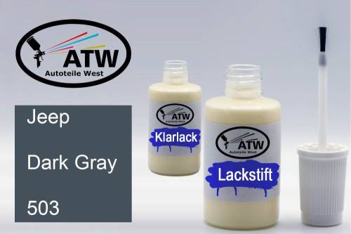 Jeep, Dark Gray, 503: 20ml Lackstift + 20ml Klarlack - Set, von ATW Autoteile West.